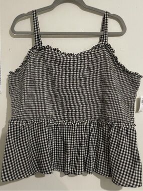 OLD NAVY Black & White Gingham Smocked Tank Top Blouse Size XXL
